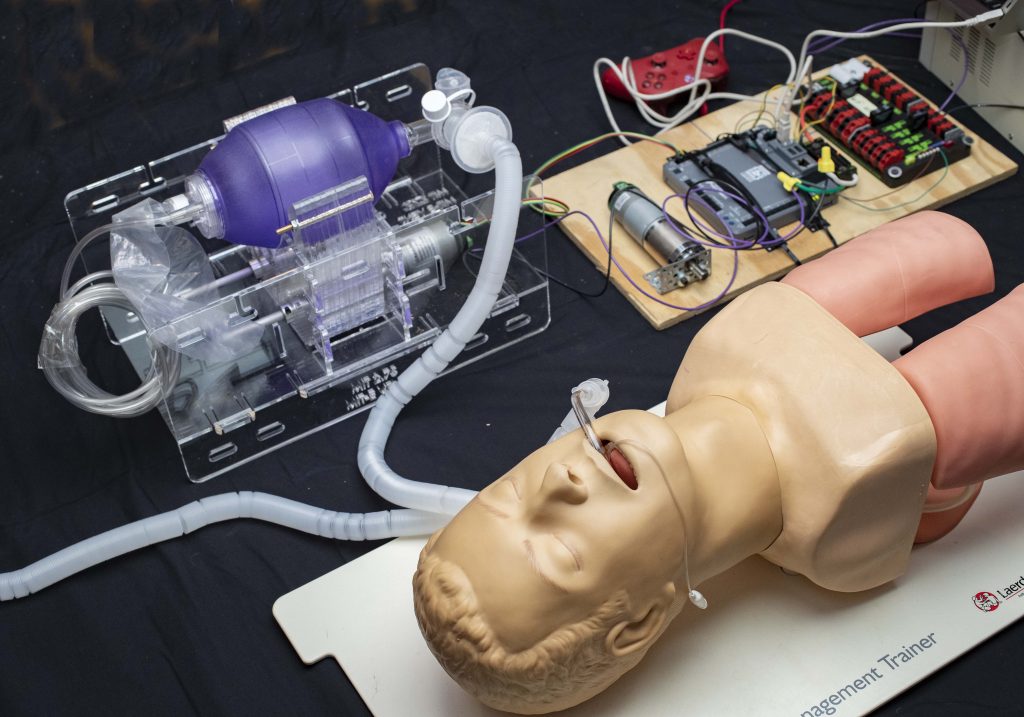 MIT E-Vent Emergency Ventilator prototype on a training model